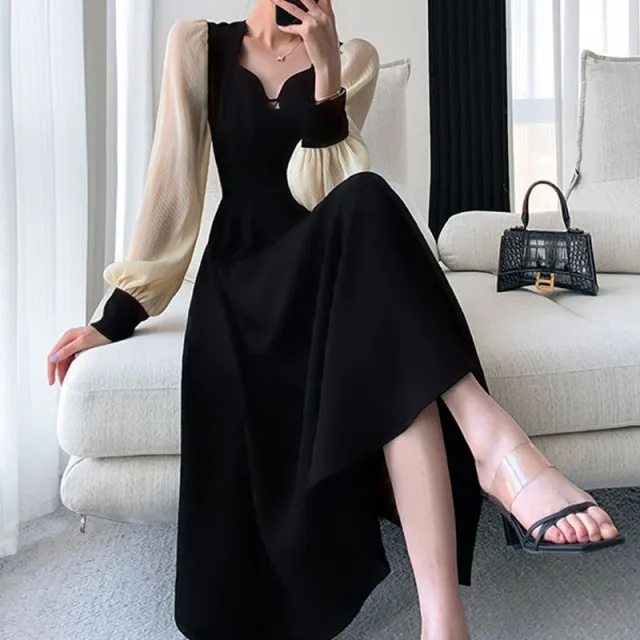 Women's French Design Niche High end Long Sleeve Dress Black - Shop at LoveMi