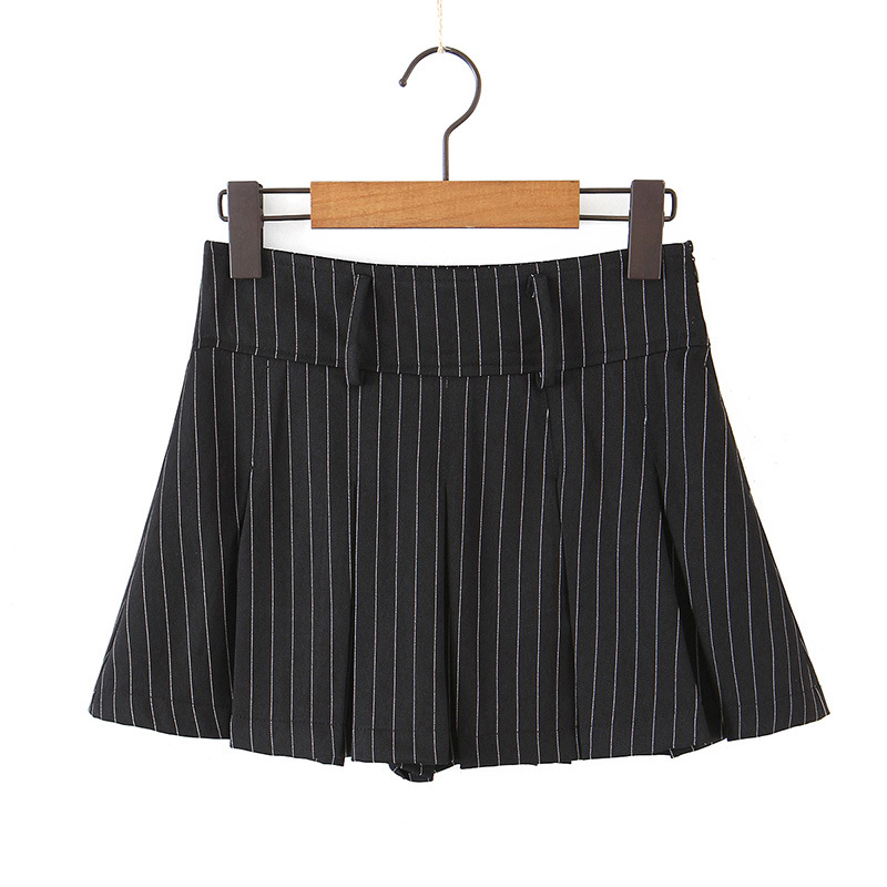 Title 14, British Style High Waist Thin Striped Pleated S...