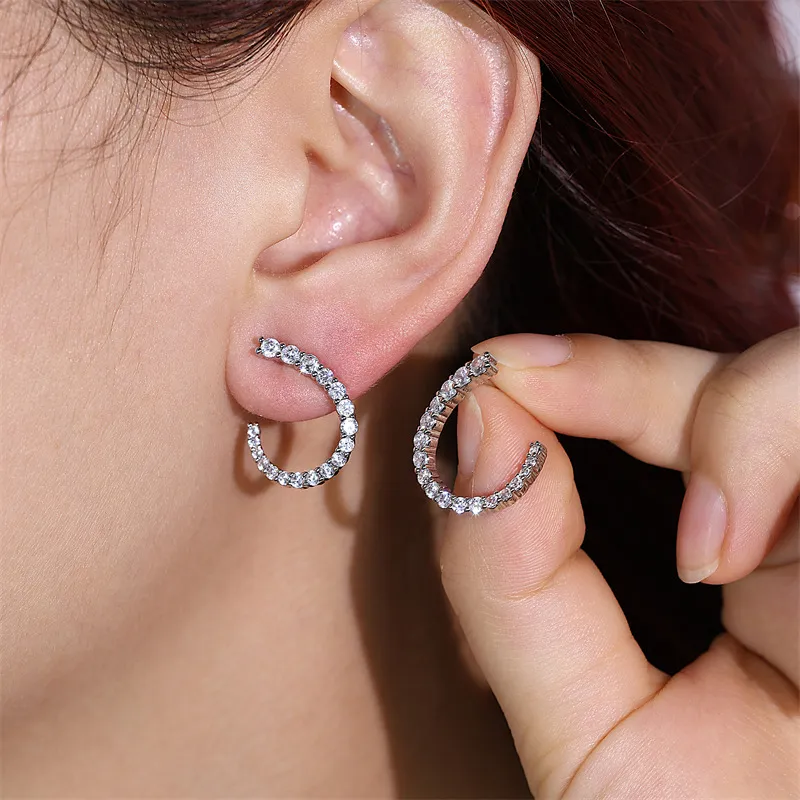 Women's C-shaped Stud Earrings With Rhinestones Fashion Zircon Simple Earrings