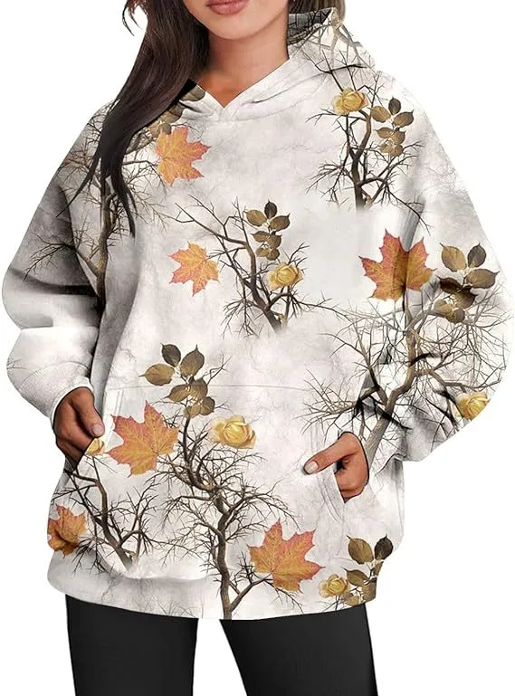Women's Camouflage Hoodie Maple Leaf Print Oversized Sports Hoodie Color 4 Maple Leaves - Shop at LoveMi