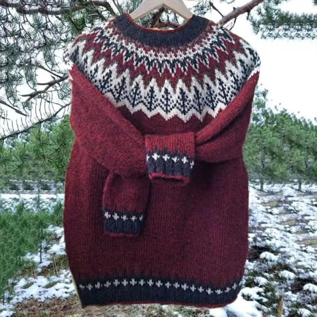 Women's Round Neck Multicolor Loose Fashion Pullover Sweater 8703Color - Shop at LoveMi