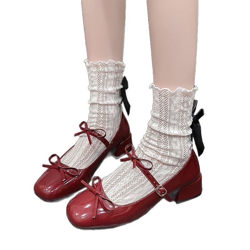 Elegant Square-toe Mary Jane Shoes With A Bow And A Single Strap