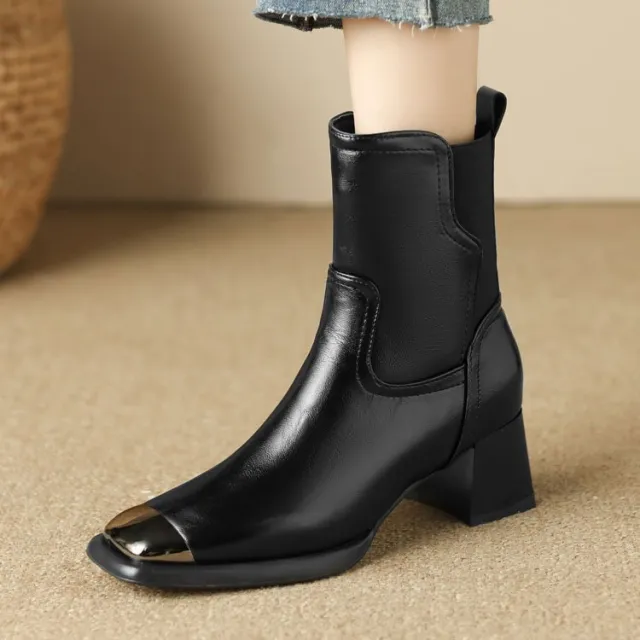 Slimming Martin Boots High Heel Maillard Leather Boots Black - Shop at LoveMi