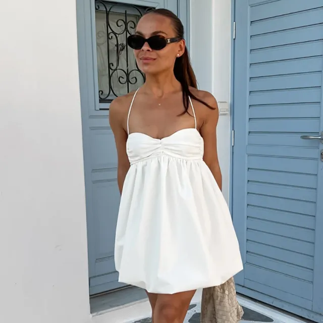 Sexy Suspenders Puff Mini Dress White - Shop at LoveMi