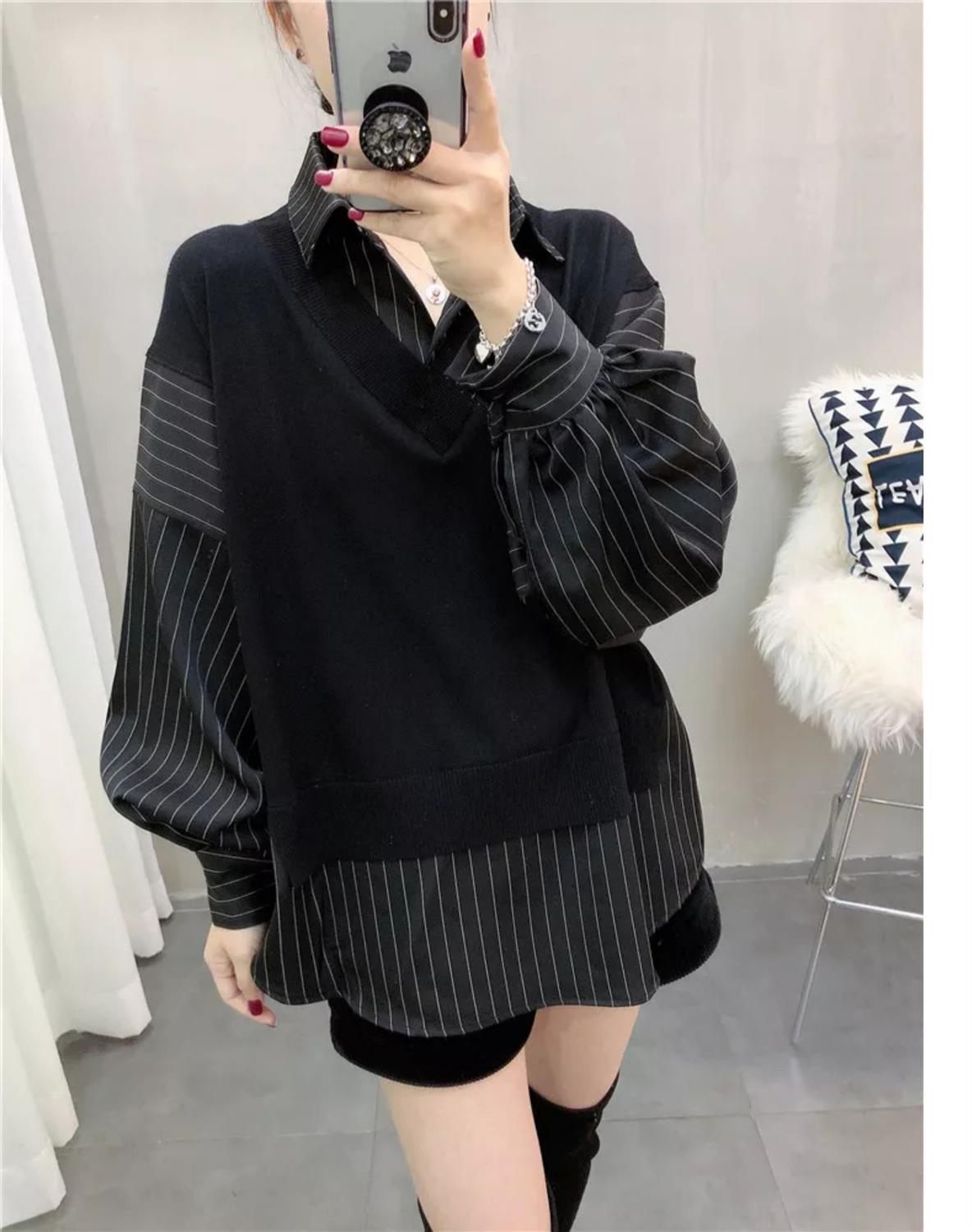 Title 7, Korean Style New Patchwork Fake Two Pieces Shir...