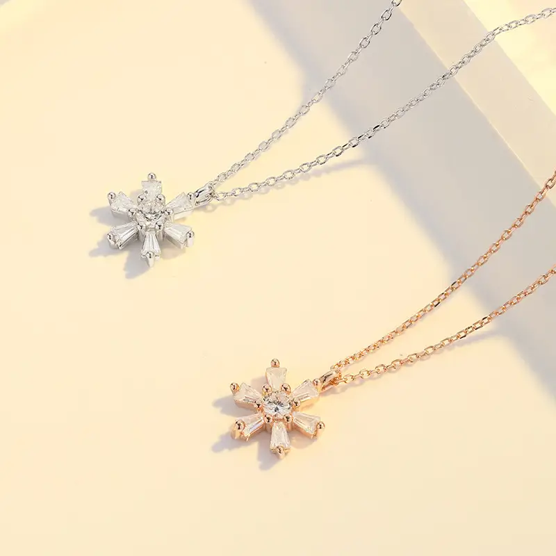 Sterling Silver Snowflake Necklace Female Zircon Winter Christmas Ornament