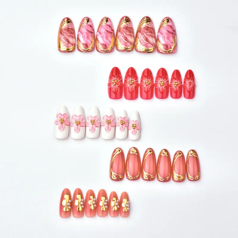 Floral Gradient Gold-Plated Handmade Wearable Nails