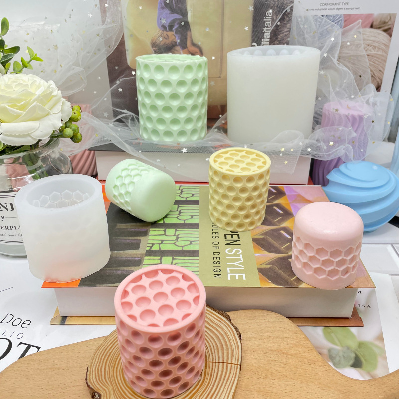 Honeycomb Cylindrical Aromatherapy Candle Silicone Mold