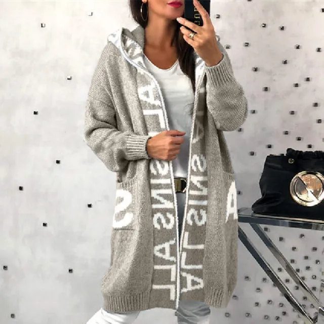 Cardigan Hooded Knitted Women's Sweater Coat Khaki - Shop at LoveMi