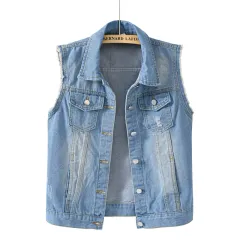 Multi-Colour Selection Denim Vest Women's Slim Sleeveless Jacket - Light Colour Denim - View 1