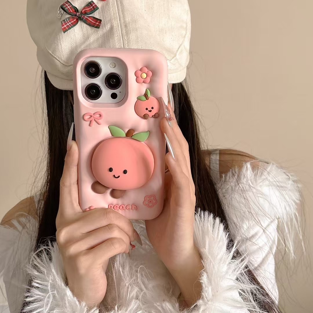 Cute Cartoon Peach Shaped Stand Phone Case Drop Proof Cover 2