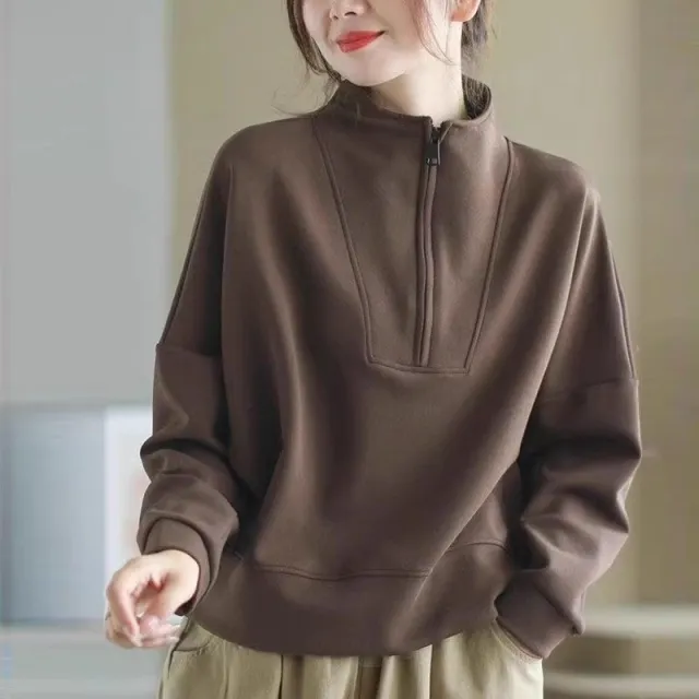 Long Sleeve Short Top Plus Size Women's Fashion Coffee Color - Shop at LoveMi