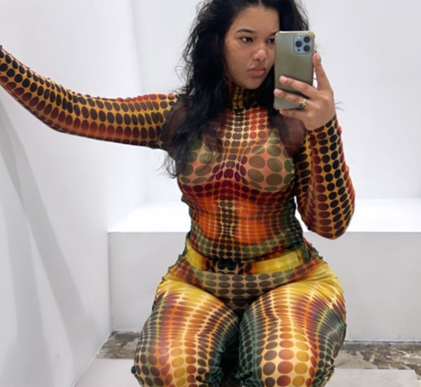 Summer Digital Printed Sexy Mesh See-through High Waist Slim Fit Suit