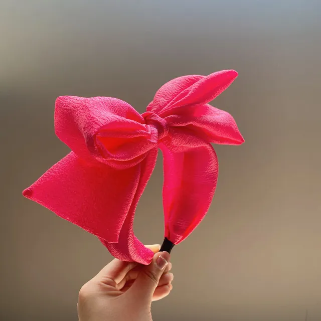 Seersucker Oversized Bow Headband High Sense Wide brim Hair Accessories Rose Red - Shop at LoveMi