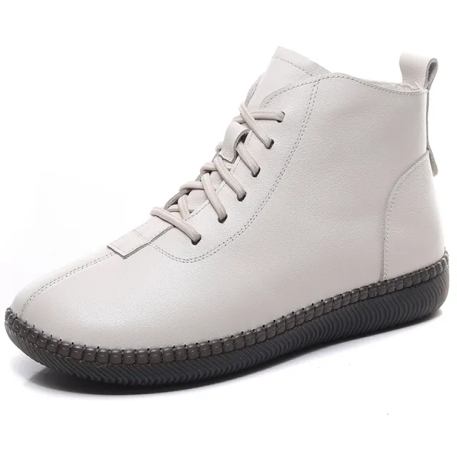Women's Genuine Leather Soft soled Lightweight Flat Ankle Boots White - Shop at LoveMi