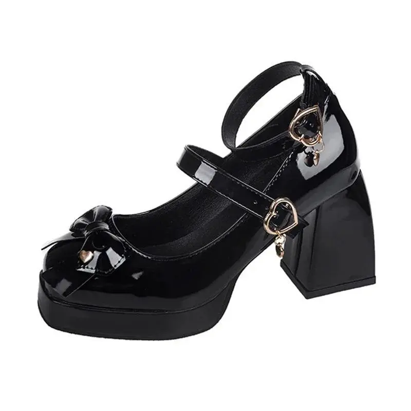 New Versatile 9cm Mary Jane Heels With A Bow - Black