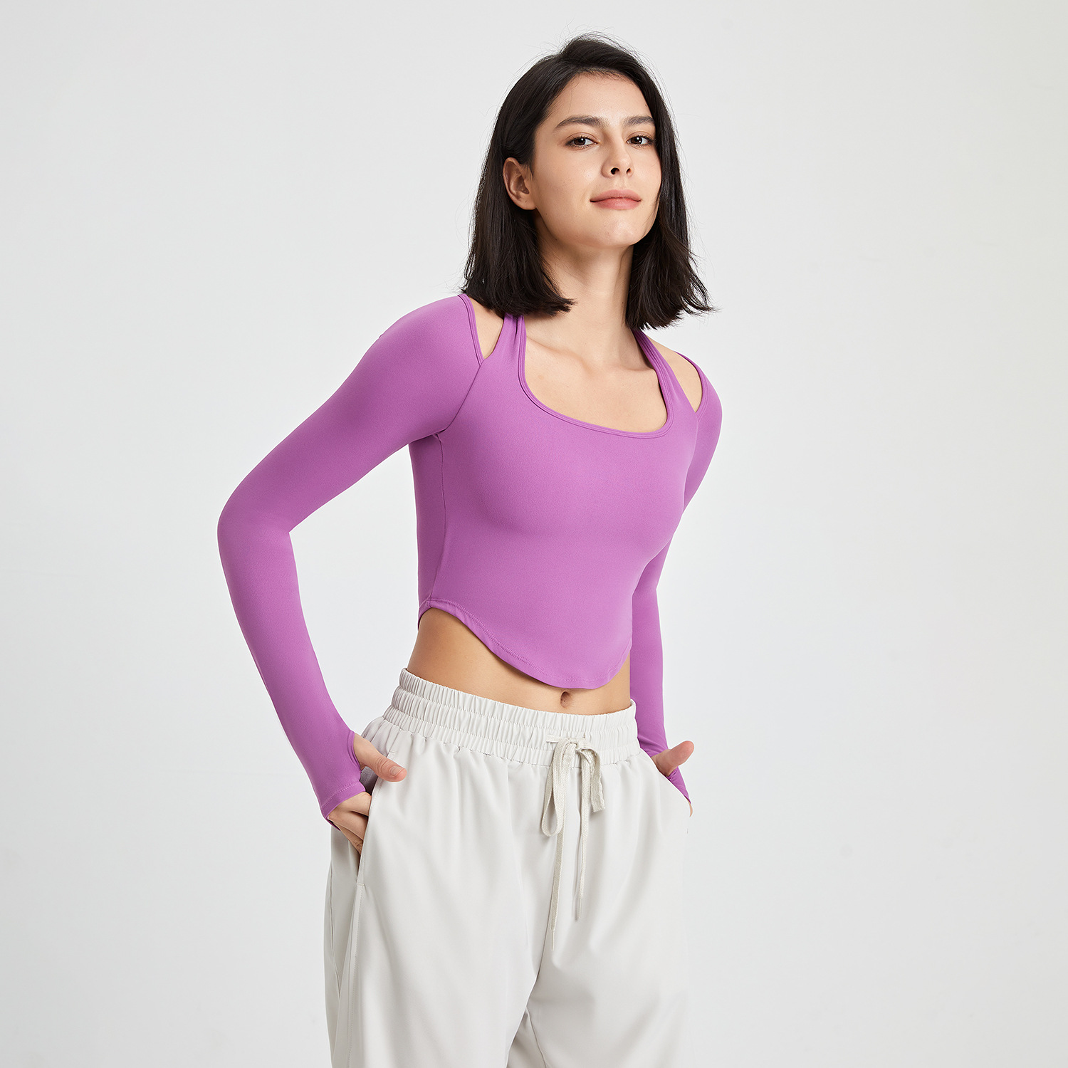 Finger Stall Long Sleeve Workout Clothes With Chest Pad