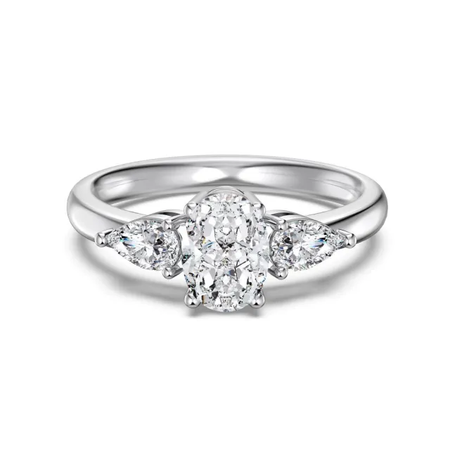 S925 Sterling Silver Ring Female Three Main Stone Design White Gold Color - Shop at LoveMi