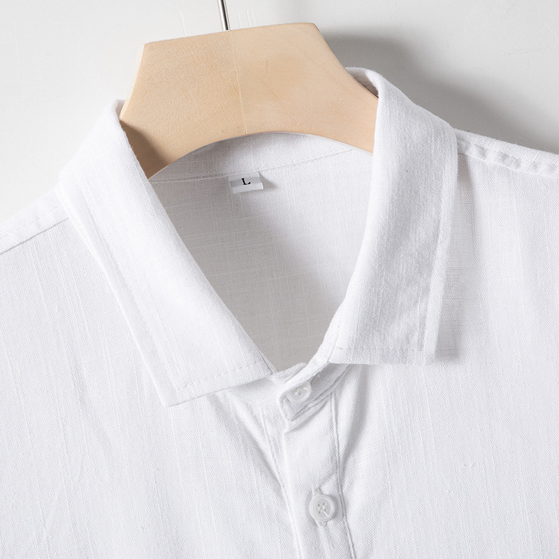Linen T-shirt Men's Middle-aged And Elderly Loose Lapels Short Sleeve