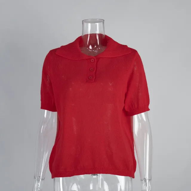 Polo Hollow Knitted Short sleeved Shirt Red - Shop at LoveMi