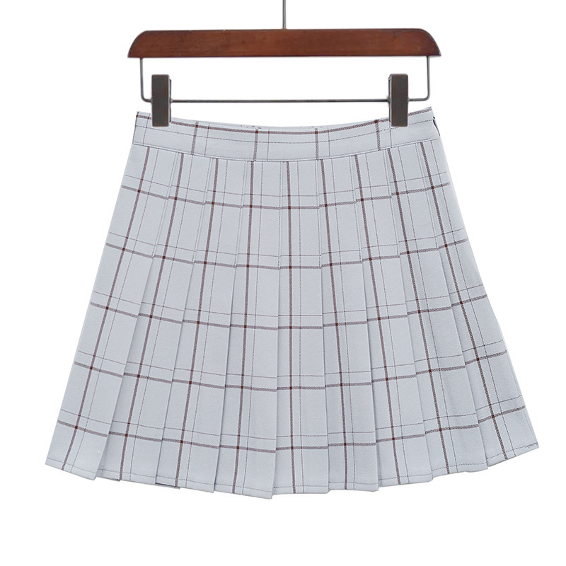 Plaid Pleated High Waist Skirt A Line Skirt Light Gray Plaid - Shop at LoveMi