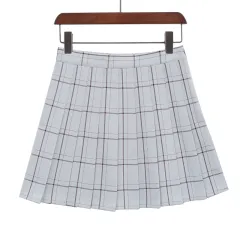 Plaid Pleated High Waist Skirt A- Line Skirt - Light Grey Plaid - View 1