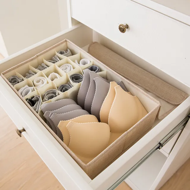 Foldable Washable Cotton Linen Underwear Storage Box 15 Grid Beige - Shop at LoveMi