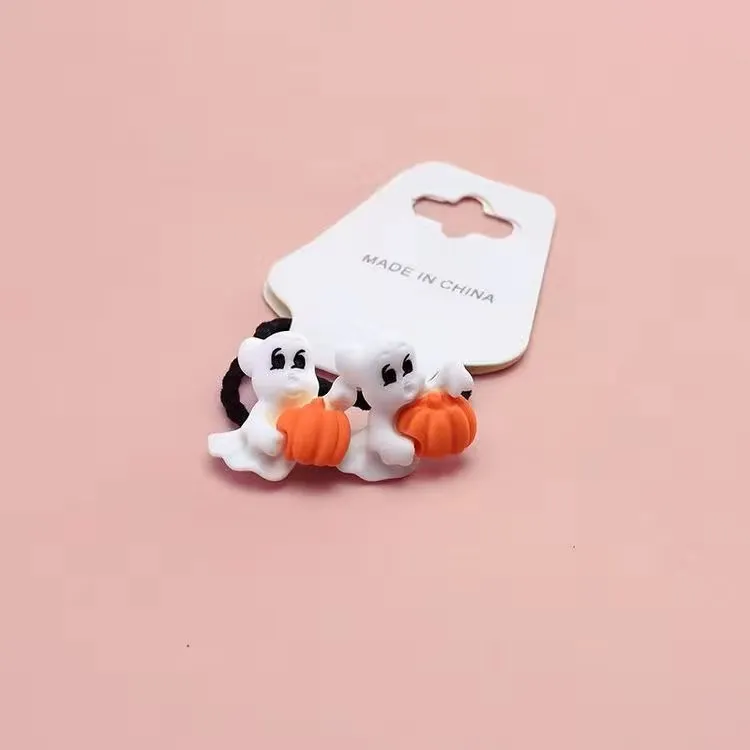 Cute Halloween Pumpkin Ghost Children's Hair Ring - Ghost Pumpkin Hair Rope Pair