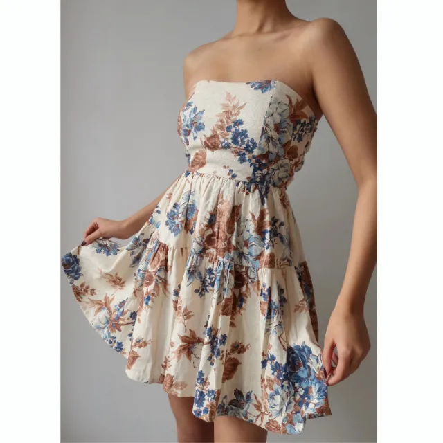 Floral Print Strapless Dress With Straps And Sleeveless Mini Skirt Color - Shop at LoveMi