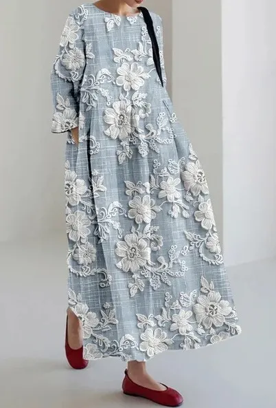Floral Three-quarter Sleeve Creative Loose Dress - Style05