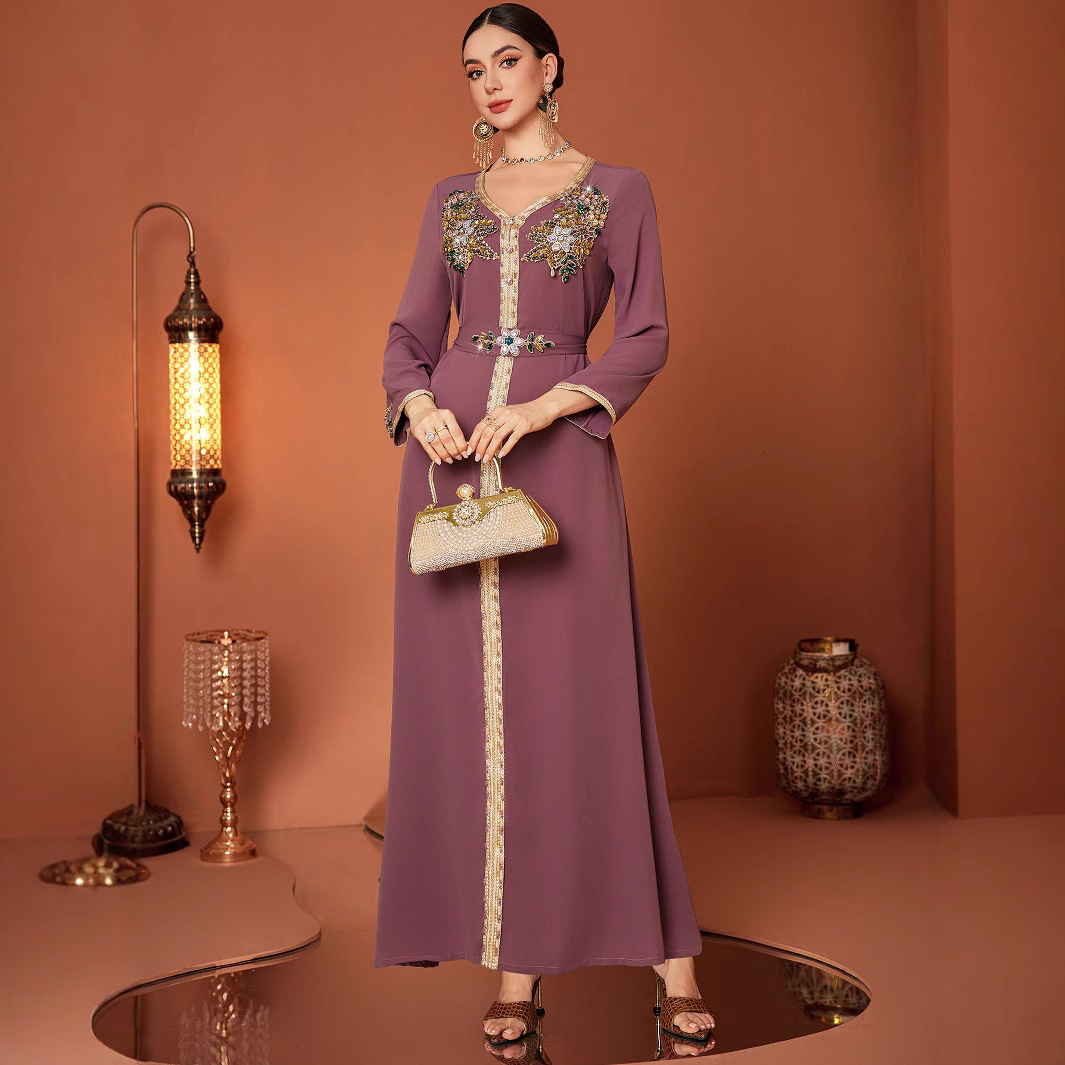 Middle East Muslim Fashionable Elegant New Embroidered Musilin Robe Spinach Root - Shop at LoveMi