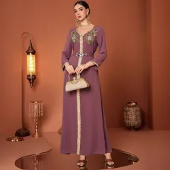 Middle East Muslim Fashionable Elegant New Embroidered Musilin Robe - Spinach Root - View 1