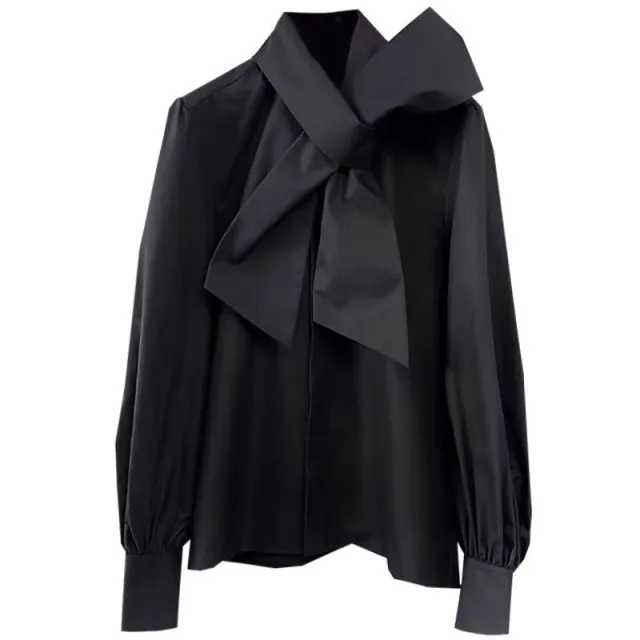 Spring High end Chic Unique Top Design Sense Niche Bow Shirt Black - Shop at LoveMi