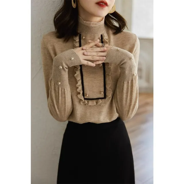 Women's Half Turtleneck Knitted Bottoming Shirt Apricot - Shop at LoveMi