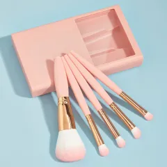 Makeup Brushes With Mirror Travel Set - Pink 5 Pieces - View 1