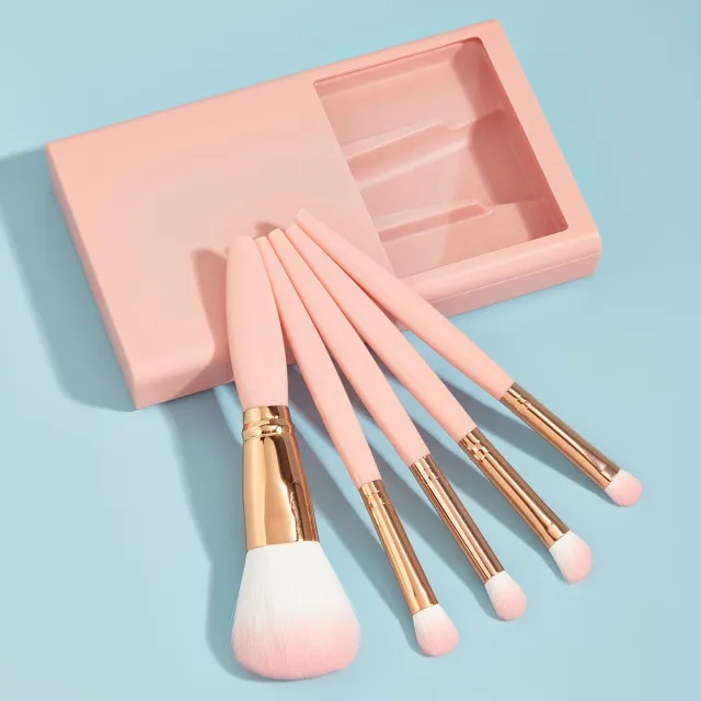 Makeup Brushes With Mirror Travel Set Pink 5 Pieces - Shop at LoveMi