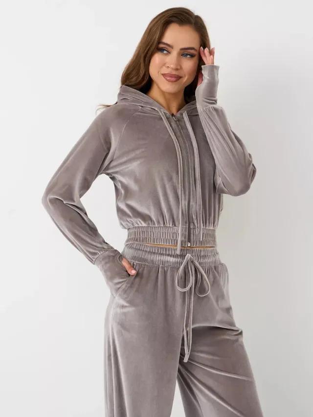 Wear Zipper Cardigan Laced Pants Two piece Set Gray - Shop at LoveMi