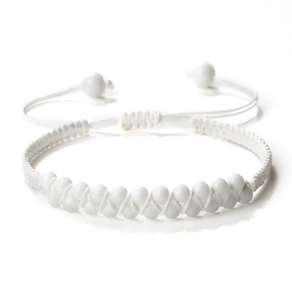 Bohemian Style Fashion Accessories Friendship Rope Bracelet Double Row Beads - White