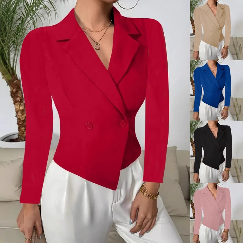 Womens Autumn Winter Short Solid-Color Blazer