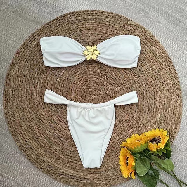 Fashion European And American Style Pure Color Bikini Women's Swimsuit White - Shop at LoveMi