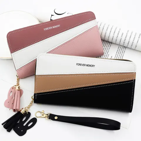 Simple Long Color Matching Fashion Coin Purse Card Holder