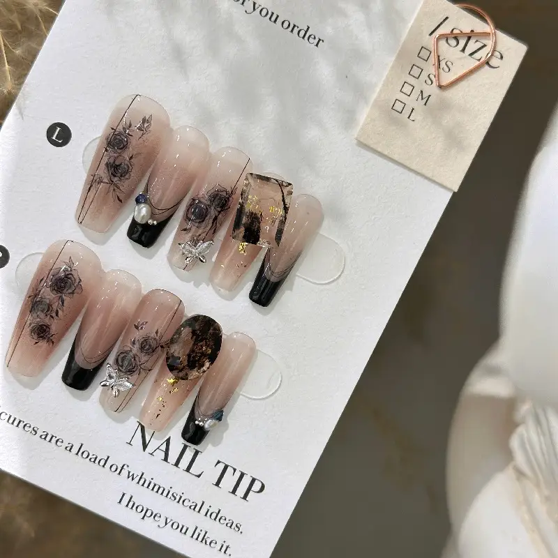 Handmade Long Camellia Girl Nail Tip
