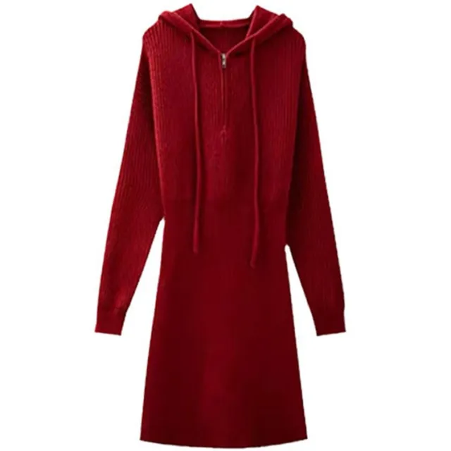 French New Year Red Hooded Knit Dress Red - Shop at LoveMi