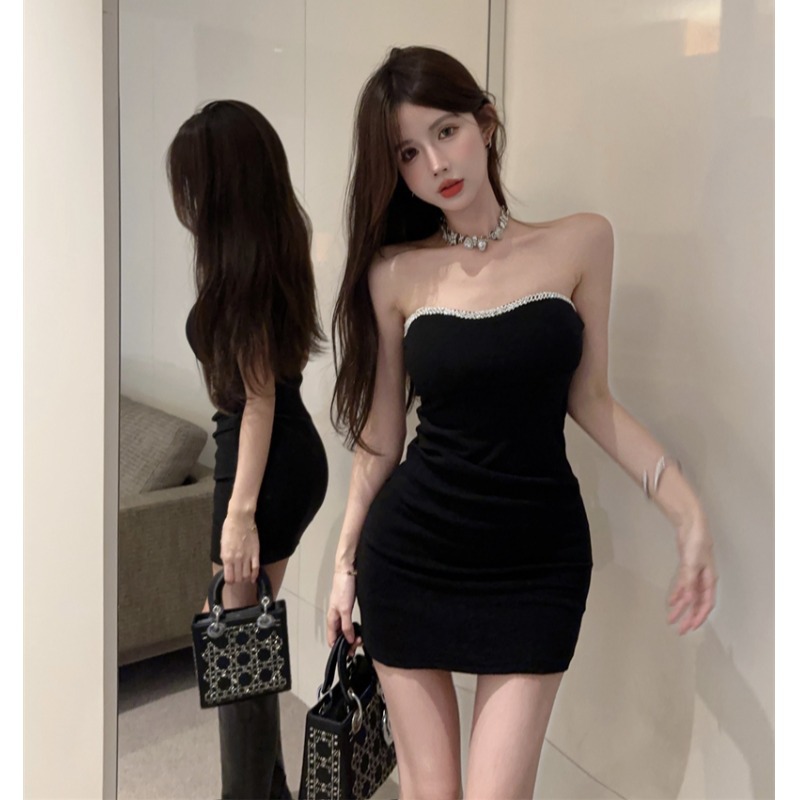 Tube Top Dress Tight Closing Belt Chest Pad Exquisite Rhinestone Hip Skirt - Image 1