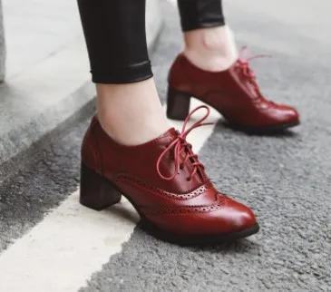 Lace Up Chunky Heel Pumps Baroque Women's Mid heel Shoes Red - Shop at LoveMi