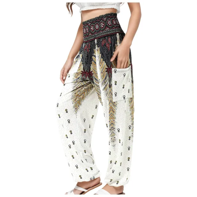 Women's Striped Digital Floral Print Casual Jumpsuit White - Shop at LoveMi