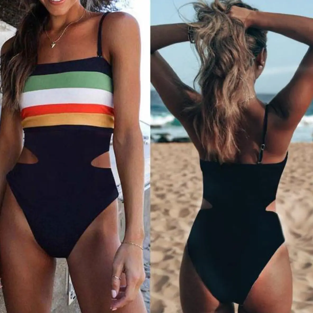 Spliced Lace-up Sexy Camisole One-piece Swimsuit