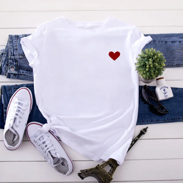 Simple And Comfortable Pure Cotton Love Short Sleeve Women's T shirt White - Shop at LoveMi