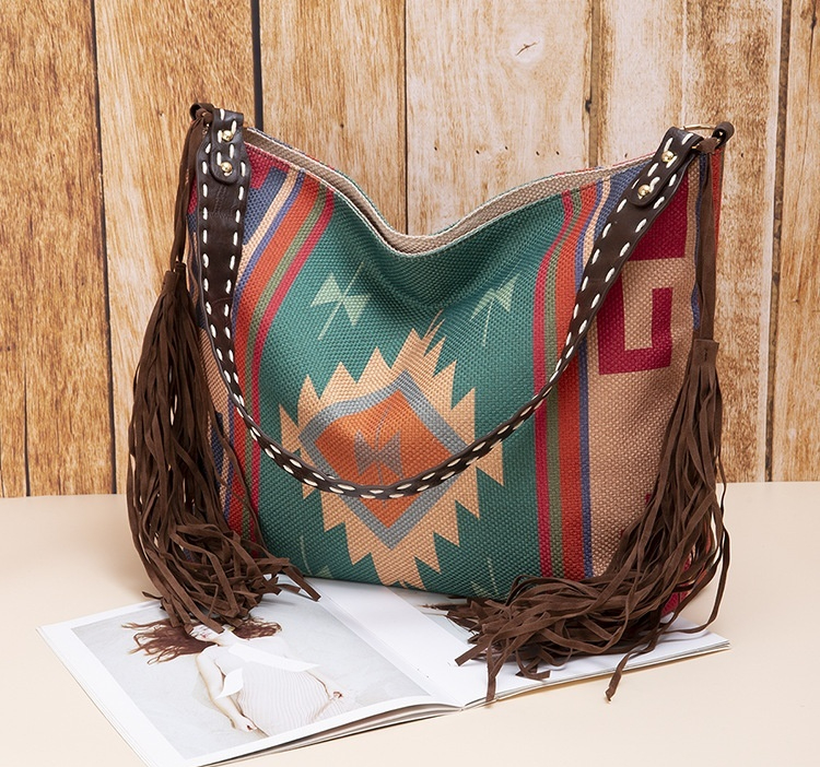 Retro Tassel Cotton And Linen Women's Bag Portable Green - Shop at LoveMi