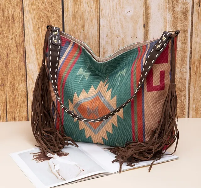 Retro Tassel Cotton And Linen Women's Bag Portable Green - Shop at LoveMi
